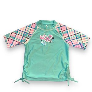 Gerry Girls Rash Guard Swim Top Short Sleeve Plaid Heart Butterfly Pattern Sz 8